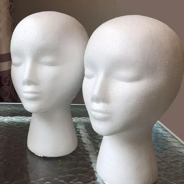 White Female Head Model Wig Hair Hat Glass Display Mannequin Foam Styrofoam FAST