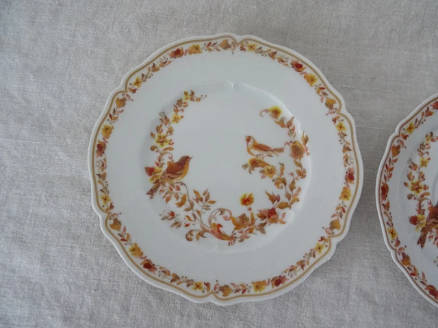 2 Assiettes  Haviland 700323 fleurs oiseaux orange brun Limoges 3