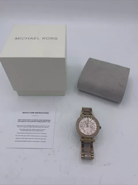 Michael Kors Womens Watch MK-6110 Mini Parker Gems Rose Gold S.Steel New Battery