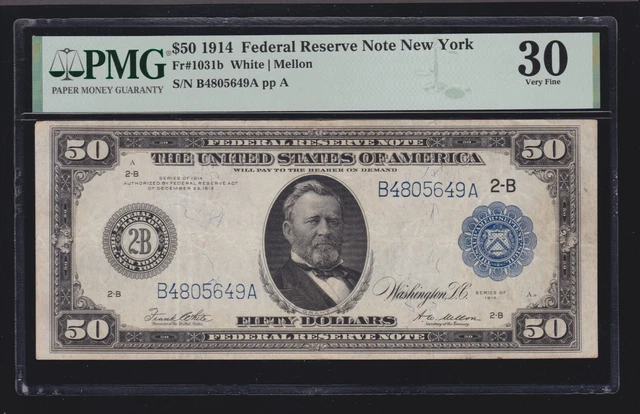 US 1914 $50 FRN New York Type II FR 1031b PMG 30 Ch VF (649) 40 KNOWN US 1914 $50 FRN New York Type II FR 1031b PMG 30 Ch VF (649) 40 KNOWN