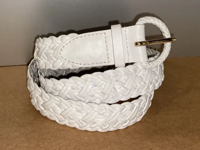 TALBOTS Women’s Genuine Leather White Braided Belt With Braided Buckle Size M