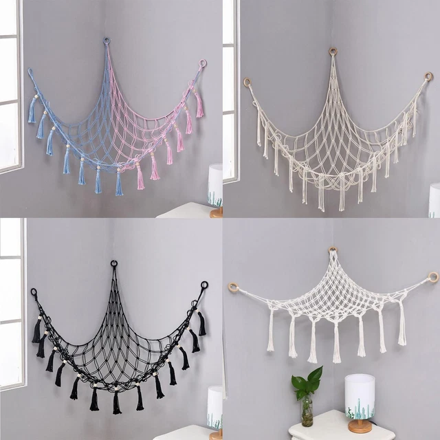 Stuffed Animal Hammock with String Light Corner Hanging Plush Toy Net