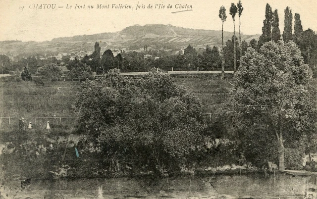 *12947 cpa Chatou - le Fourt nu Mont Valérien, pris de l'ile de Chaton