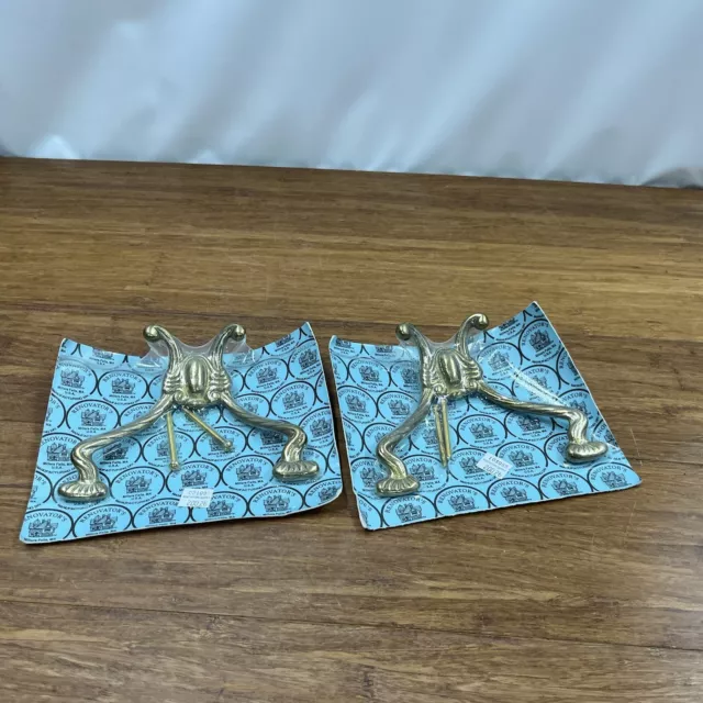 2 VTG Solid Brass Hat Coat Towel Hanger Hook NOS New Victorian Cottage Core Chic