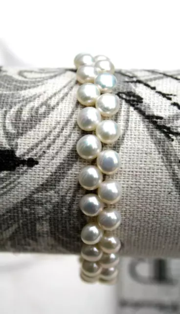 Button Cultured Freshwater Pearl Bracelet 7.5" 5mm Double Row Lustrous