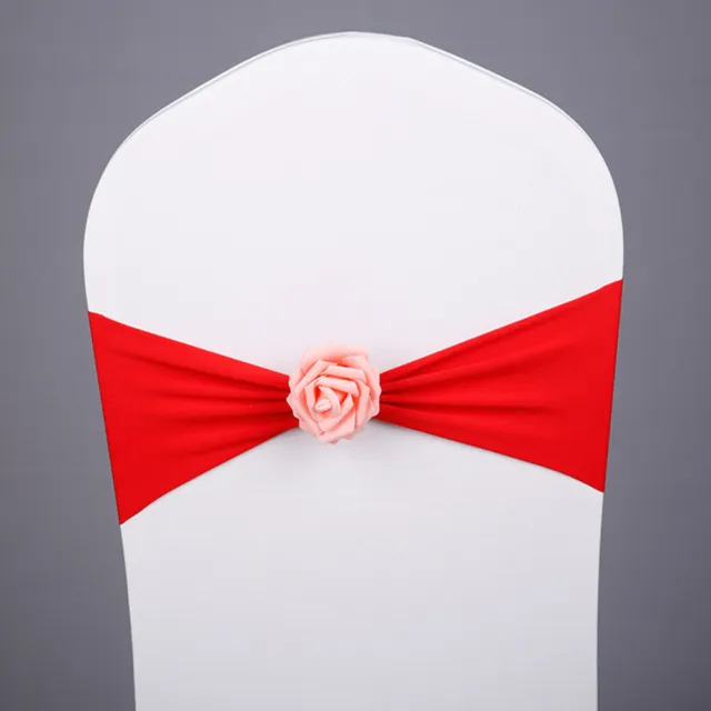 Chair Sash Bow Elastic Chair Ribbon Back Tie Bands  Flower for Wedding T6L9