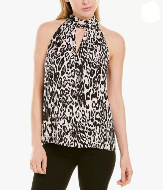 MILLY $300 Emma Blouse Leopard Print Sleeveless Halter Top Sz Small Tieback