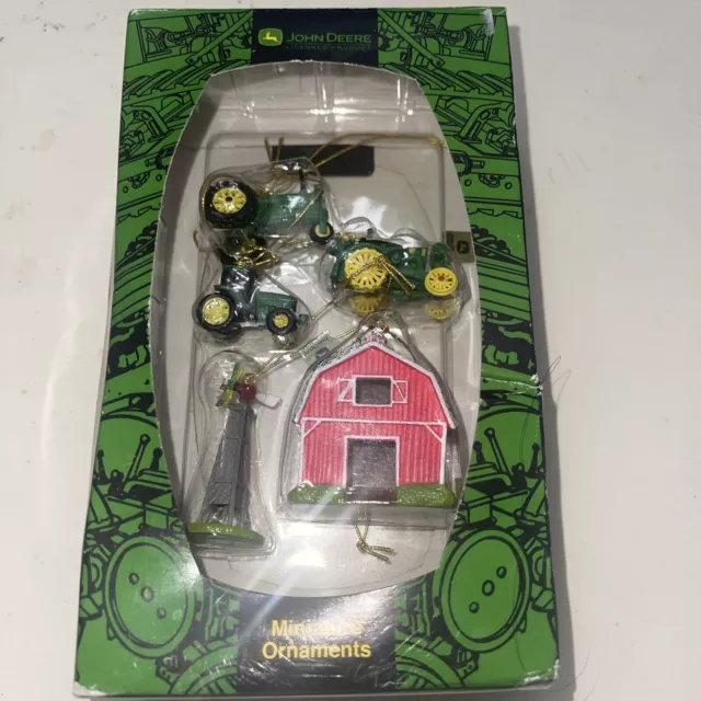 JOHN DEERE 5 Miniature Tractors Barn Wnindmill  Holiday Ornaments by Enesco NEW!