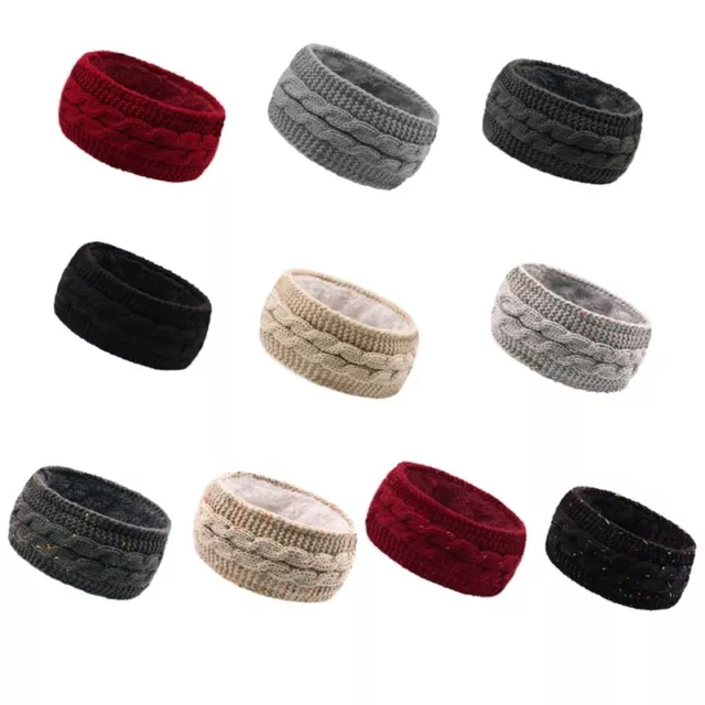Knitted Hairband Fuzzy Fleece Lined Headband Winter Turban Outdoor for Head Wrap