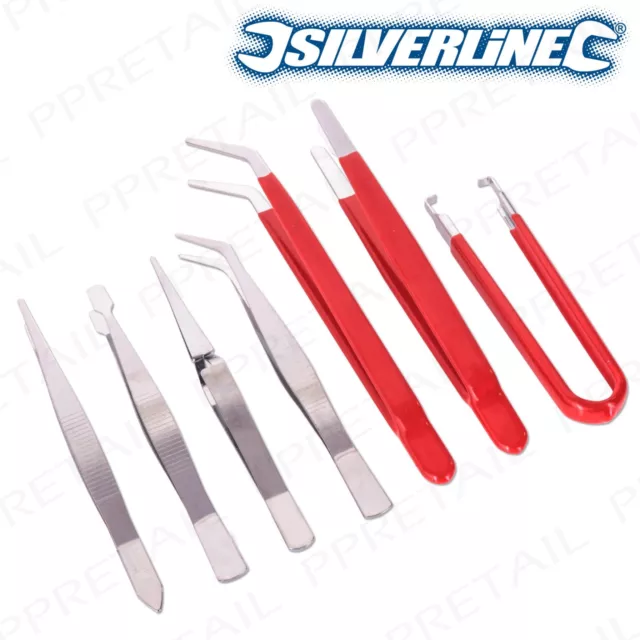 7-teiliges SILVERLINE PINZETTE SET präzise Modellierung Schmuck Auffädeln feine Drahtarbeit