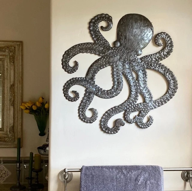 Large Metal Octopus, Decorative Sea Life Theme Wall Hanging Art, Haiti Handmade