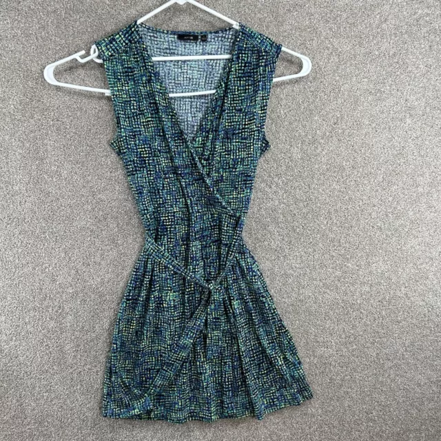 Apt. 9 Women's Dress Size Large Green Multicolor Faux Warp Front Tie V-Neck