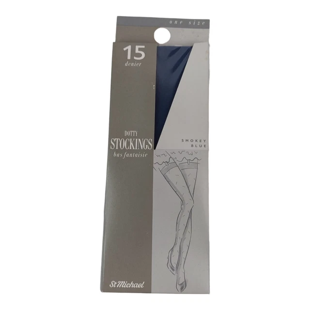 VINTAGE ST MICHAEL Stockings 15 Denier Dotted Smokey Blue One Size Bas ...