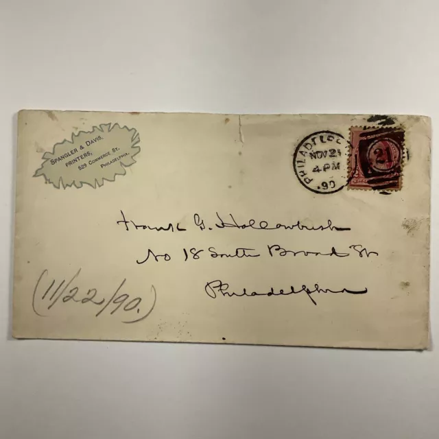 1890 Spangler & Davis Printers Philadelphia, PA Stamped Envelope Collectible