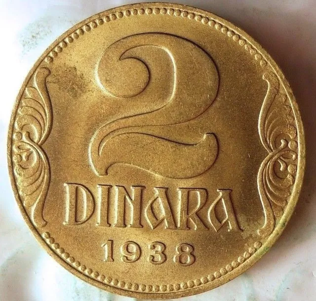 1938 YUGOSLAVIA 2 DINARA - AU - Great Design BIN #FFF