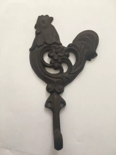 Rooster Key Wall Hook Towel Hat Coat Hanger Rustic Cast Iron Antique Style