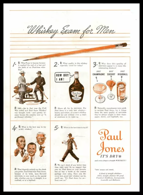 1938 Paul Jones A Blend Of Straight Whiskies "Whiskey Exam For Men" Print Ad