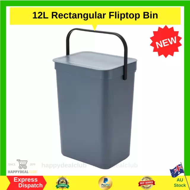 12L Rubbish Bin Rectangular Flip Top Bin Kitchen Bathroom Office Garbage Bin