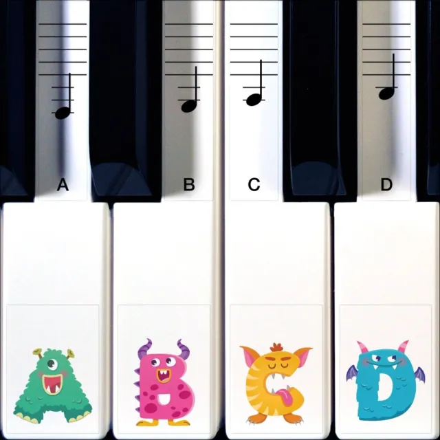 Monster Piano Stickers for Learning Piano or Keyboard - Transparent 88 Key Set