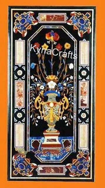 30x60 Inches Black Marble Dining Table Top Unique Pattern Inlay Work Hotel Table