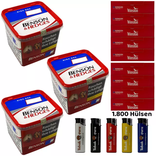 Benson & Hedges Red Volumentabak Giga Box 3x 270g, Winston Hülsen, Feuerzeuge