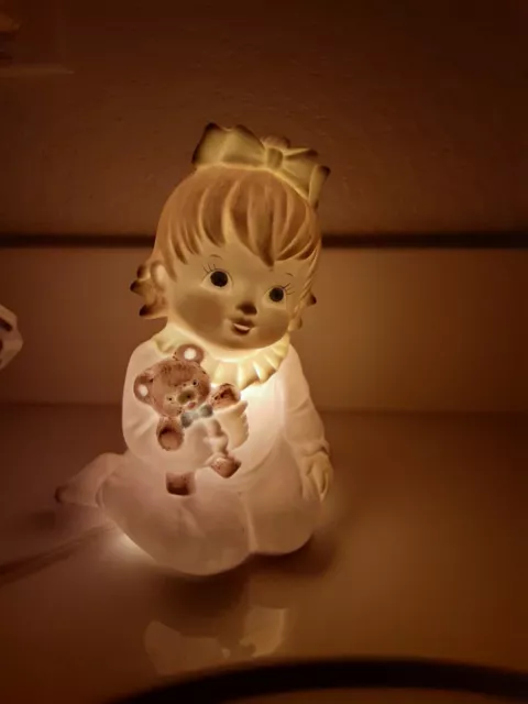 Night Light Girl Teddy Bear Vintage Lefton 80s Electric Hand Painted NOS 07224