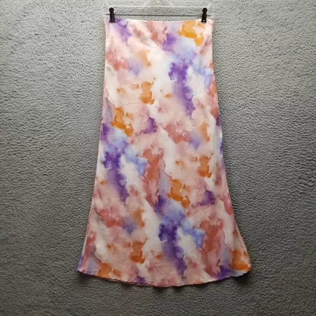 Forever 21 Womens Skirt Medium White Orange Purple Tie Dye Long Side Zip Hippie