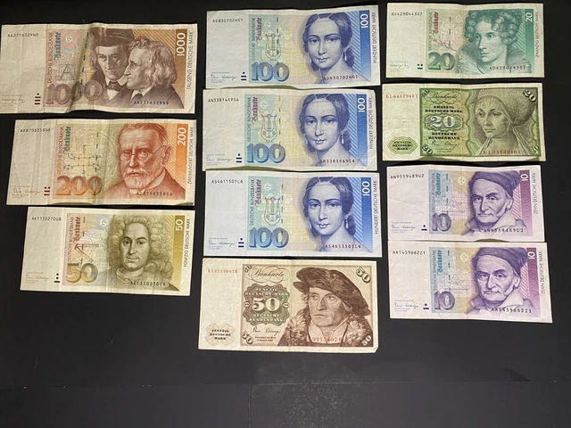 German Deutsche Mark (1660 TOTAL) (11 Notes) 10,20, 50, 100, 200, 1000 DM D-Mark