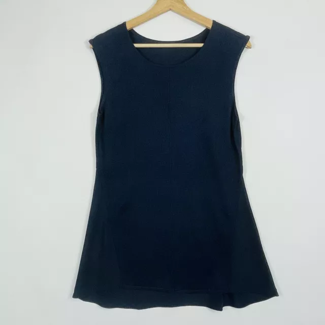 Nic + Zoe Navy Blue Chiffon Trim Silk Blend Sleeveless Sweater Womens Medium