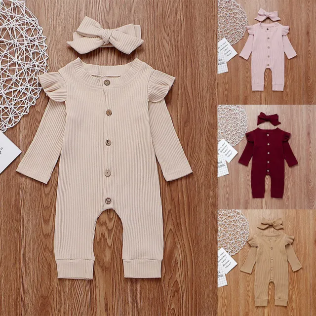 Newborn Baby Girl Clothes Romper Jumpsuit  Knitted Bodysuit Headband Outfits Set