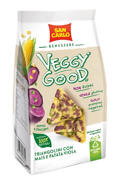 8X San Carlo Veggy Good Gallette con Mais e Patata Viola 65g + Portachiavi 2