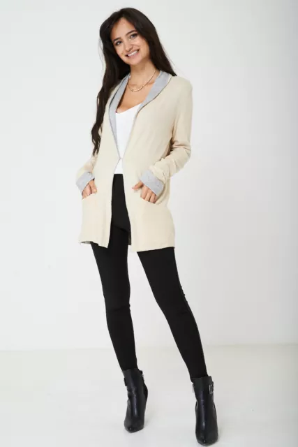 Bon Prix Beige Grey Casual Cotton Blend Cardigan Jacket Fleece Size 14 - Plus 28