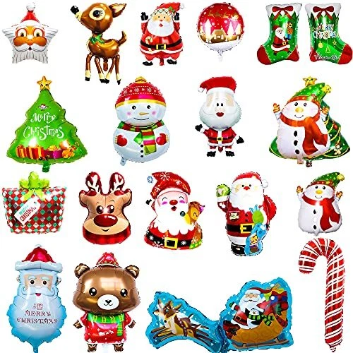 Haconba 18 Pieces Giant Christams Mylar Foil Balloons Santa Claus, Elk, Snowman,