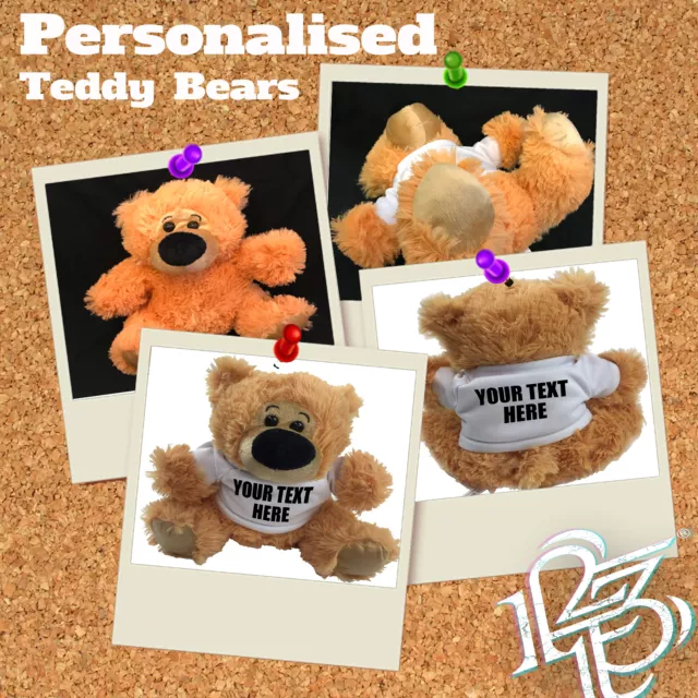 Personalised Soft Brown Teddy Bears custom text photo baby newborn teddies Gift