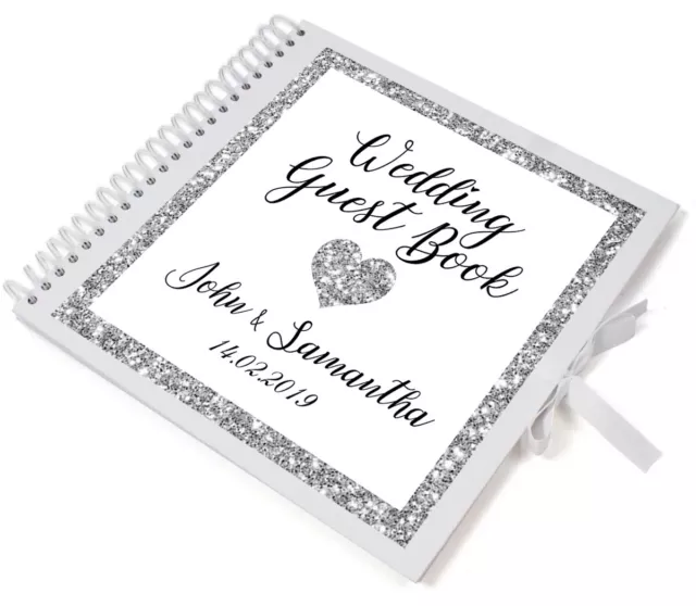 Large Personalised Silver Glitter Wedding Guest Book