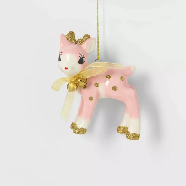 Target Wondershop Retro Pink Deer Fawn Christmas Ornaments HTF Sold Out