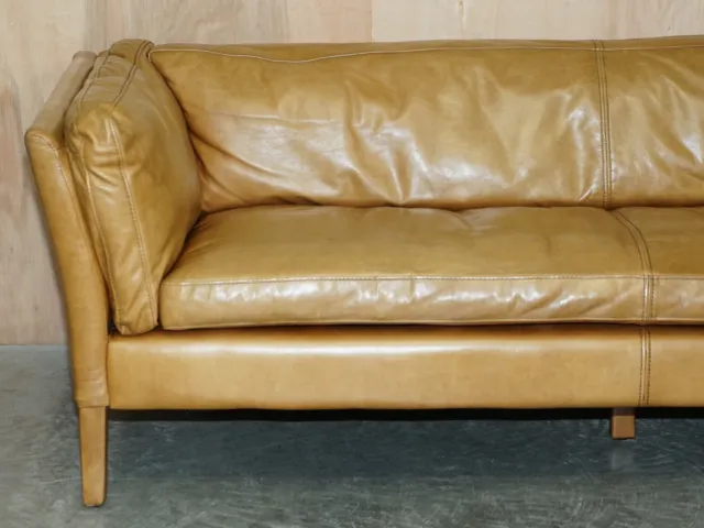 Stylish Super Comfortable Large Halo Groucho Tan Brown Leather Three Seat Sofa 3