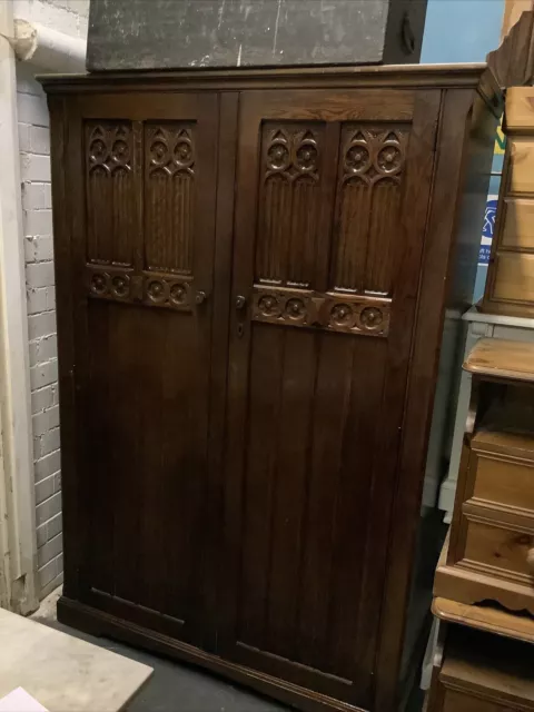 Large Old Antique Oak Old Charm Mens Wardrobe With Original Key