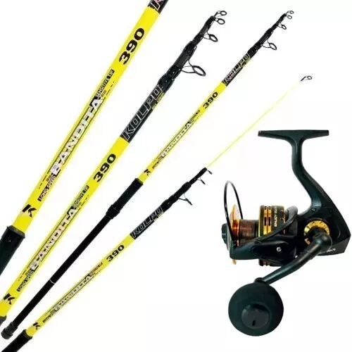 Kolpo Kit Combo Surf Casting Canna da pesca 3,90mt 160 gr Mulinello 7000