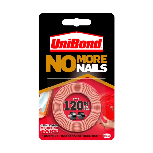 UniBond No More Nails On A Roll Doppio Lato Permanente Ultra Forte 19 mm x 1,5 m