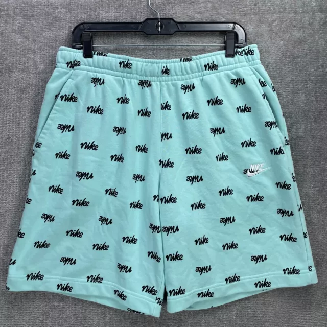 Nike Sweat Shorts Mens Large Blue Drawstring Elastic Waist Stretch Logo Print