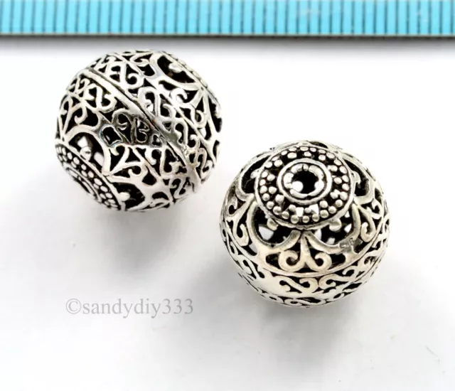 1x BALI STERLING SILVER FLOWER ROUND FOCAL FLOWER SPACER BEAD 14.5mm #2206