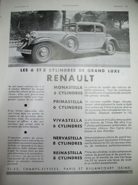 Publicite De Presse Renault 6 Et 8 Cylindres Grand Luxe Automobile Ad 1931