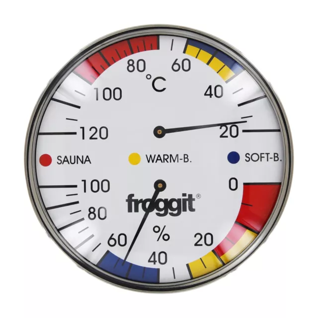 froggit XXL Saunathermometer 16cm Edelstahl Temperatur Luftfeuchte - Zustand:Neu