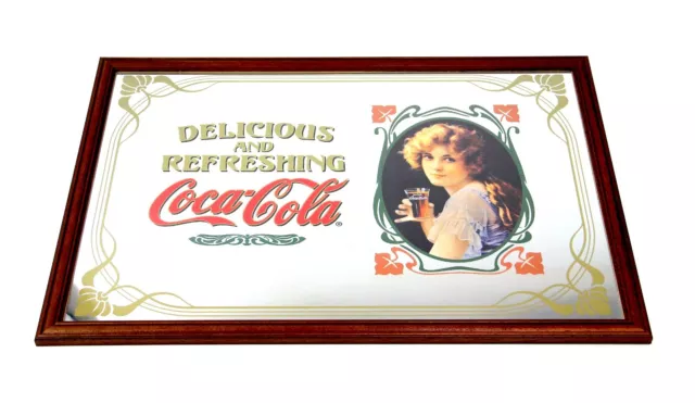 Coca Cola Vintage Specchio Grande Con Cornice in Legno Da Collezione Originale