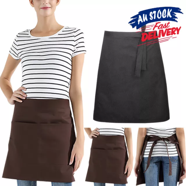 With Front Pocket Waist Waiter Chef Pub Craft Bar Short Apron Kitchen Half Black