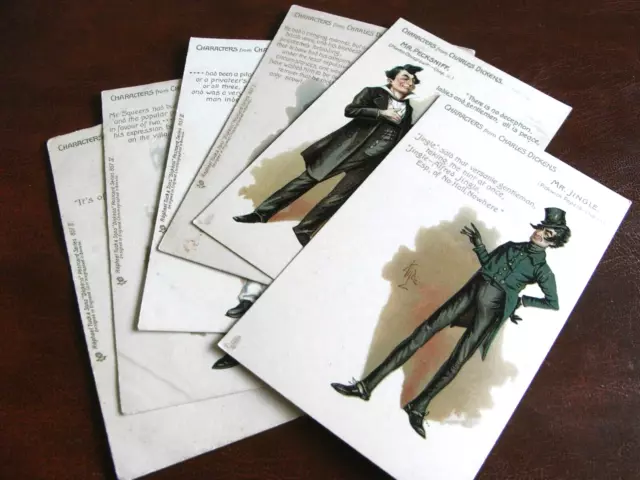 Original Set Of Six Early Tuck Kyd Signed Postcards, Characters From Dickens 857