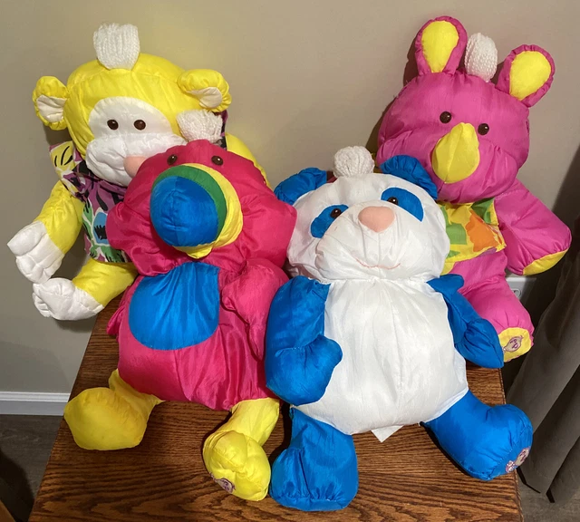 VTG 80s Fisher Price Puffalumps Plush Toys Lot of 4 Toucan, Rhino, Monkey, Panda