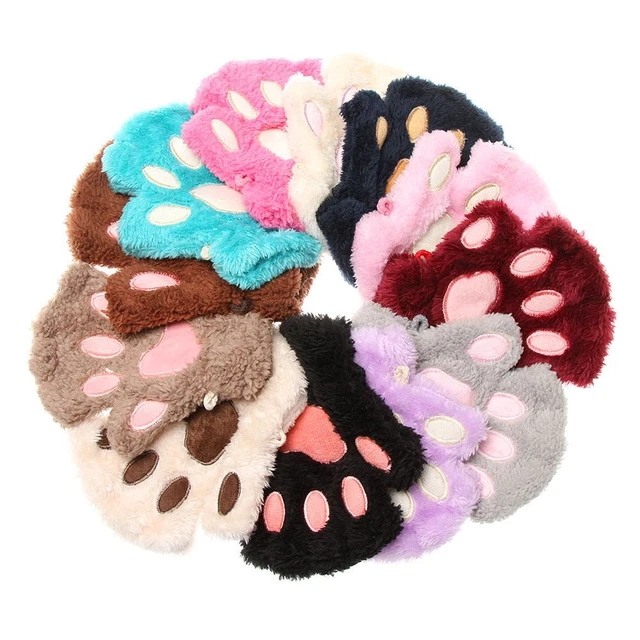 Guanti peluche caldi ragazza caldi soffici caldi guanti bambini zampa gatto senza dita