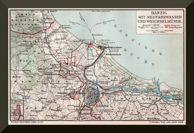 Danzig +Topografischer Umgebungsplan von 1902+ Gdansk, Neufahrwasser, Oliva